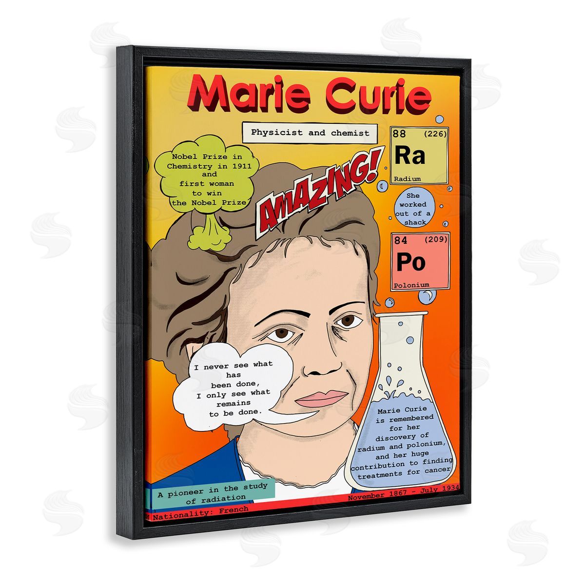 Marie Curie Magazine Cover Black Floating Frame Canvas Wall Art, Home Decor by Sangita Bachelet