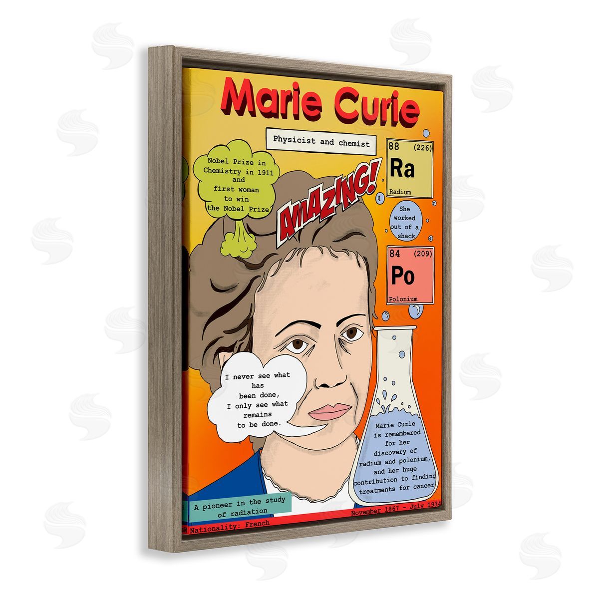 Marie Curie Magazine Cover Brown Floating Frame Canvas Wall Art, Home Decor by Sangita Bachelet