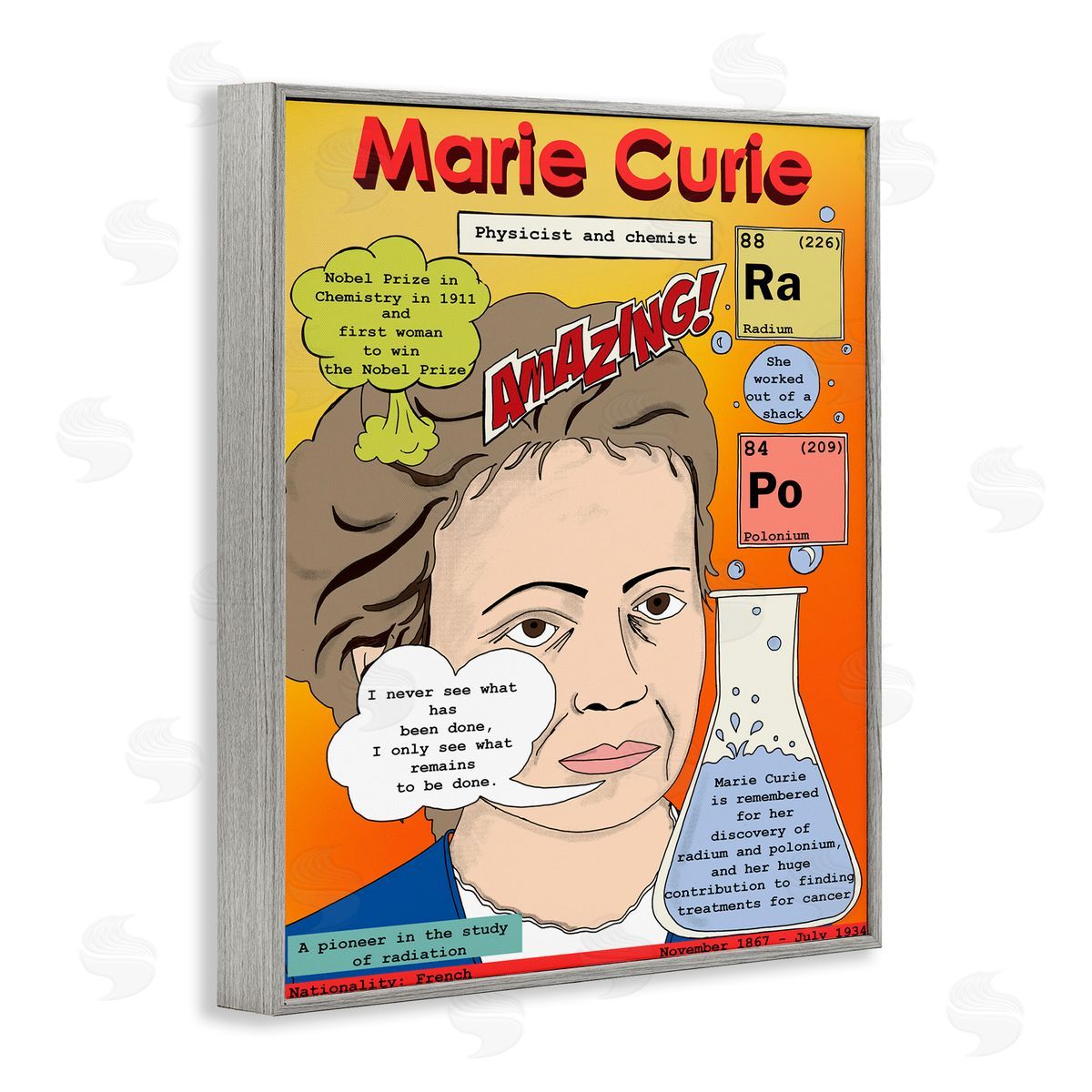 Marie Curie Magazine Cover Grey Frame Print Wall Art, Home Decor by Sangita Bachelet