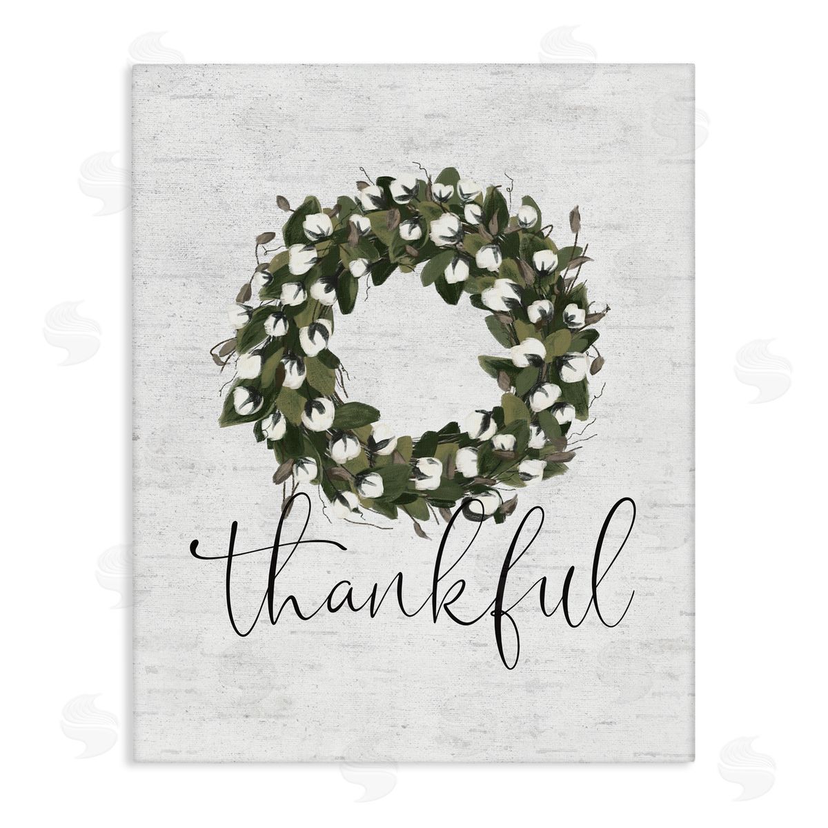 Thankful Cotton Wreath Accent Canvas Wall Art, Home Decor by Lettered and Lined