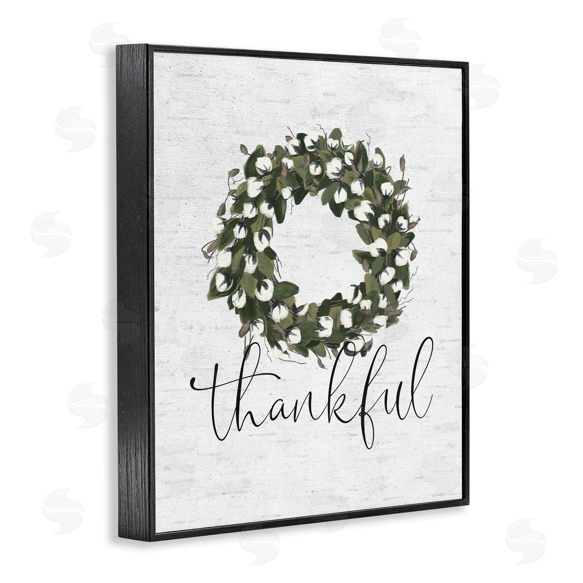 Thankful Cotton Wreath Accent Black Frame Print Wall Art, Home Decor by Lettered and Lined