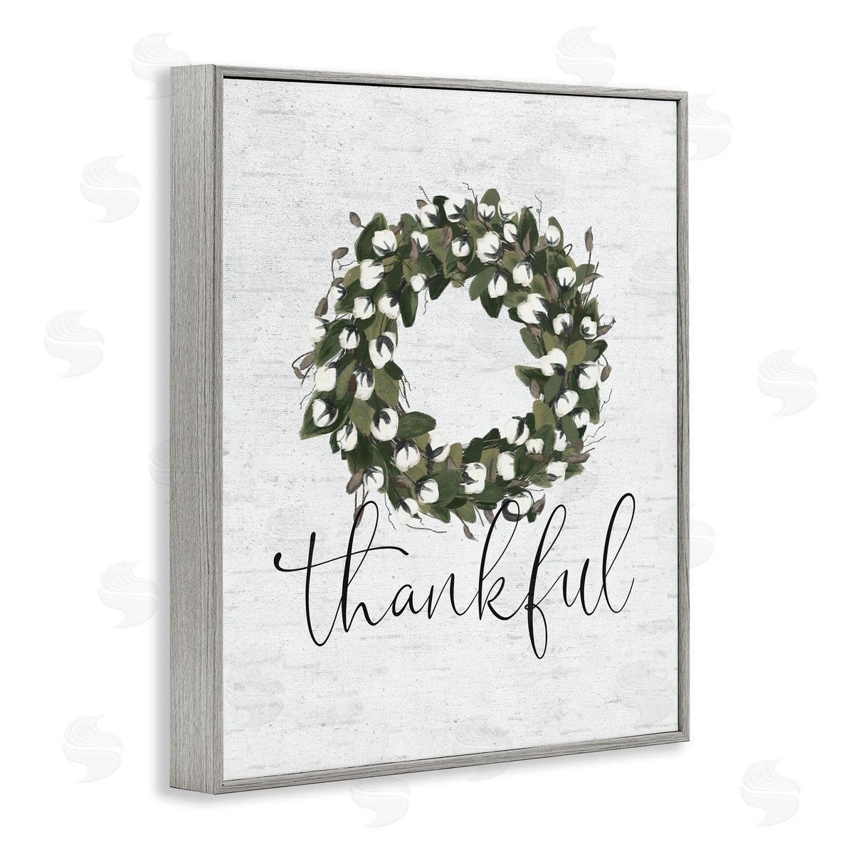 Thankful Cotton Wreath Accent Grey Frame Print Wall Art, Home Decor by Lettered and Lined