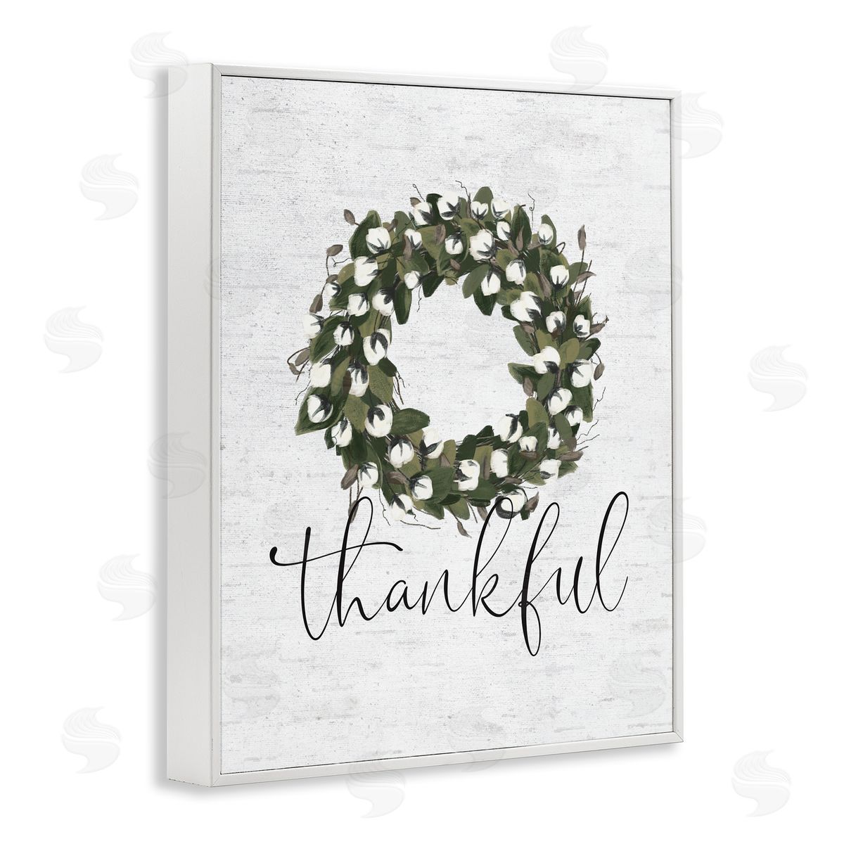 Thankful Cotton Wreath Accent White Frame Print Wall Art, Home Decor by Lettered and Lined
