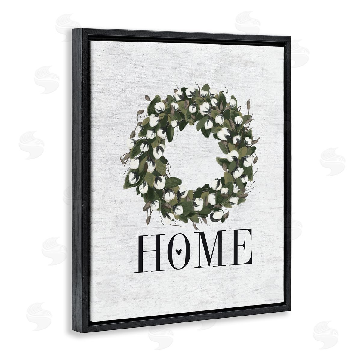 Home Cotton Wreath Accent Black Floating Frame Canvas Wall Art, Home Decor by Lettered and Lined