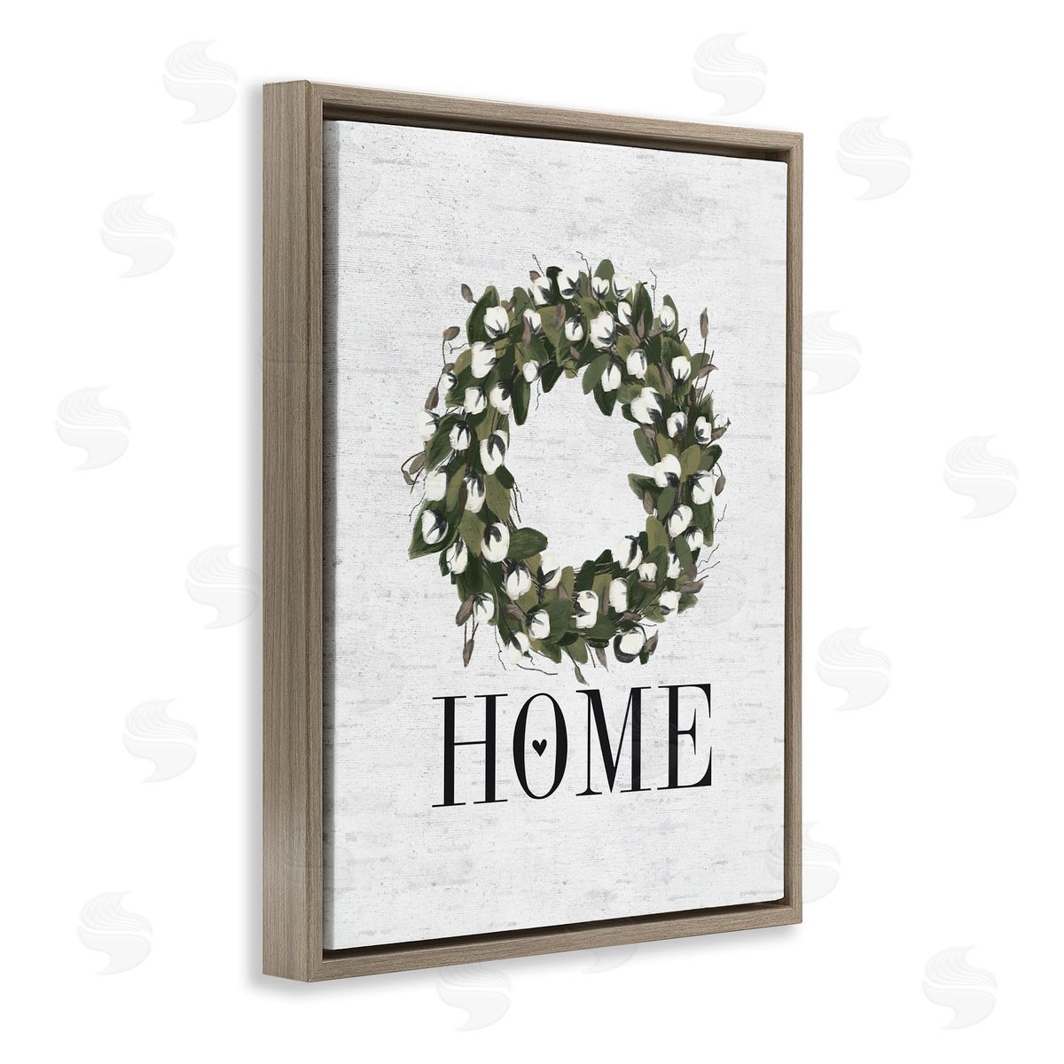 Home Cotton Wreath Accent Brown Floating Frame Canvas Wall Art, Home Decor by Lettered and Lined