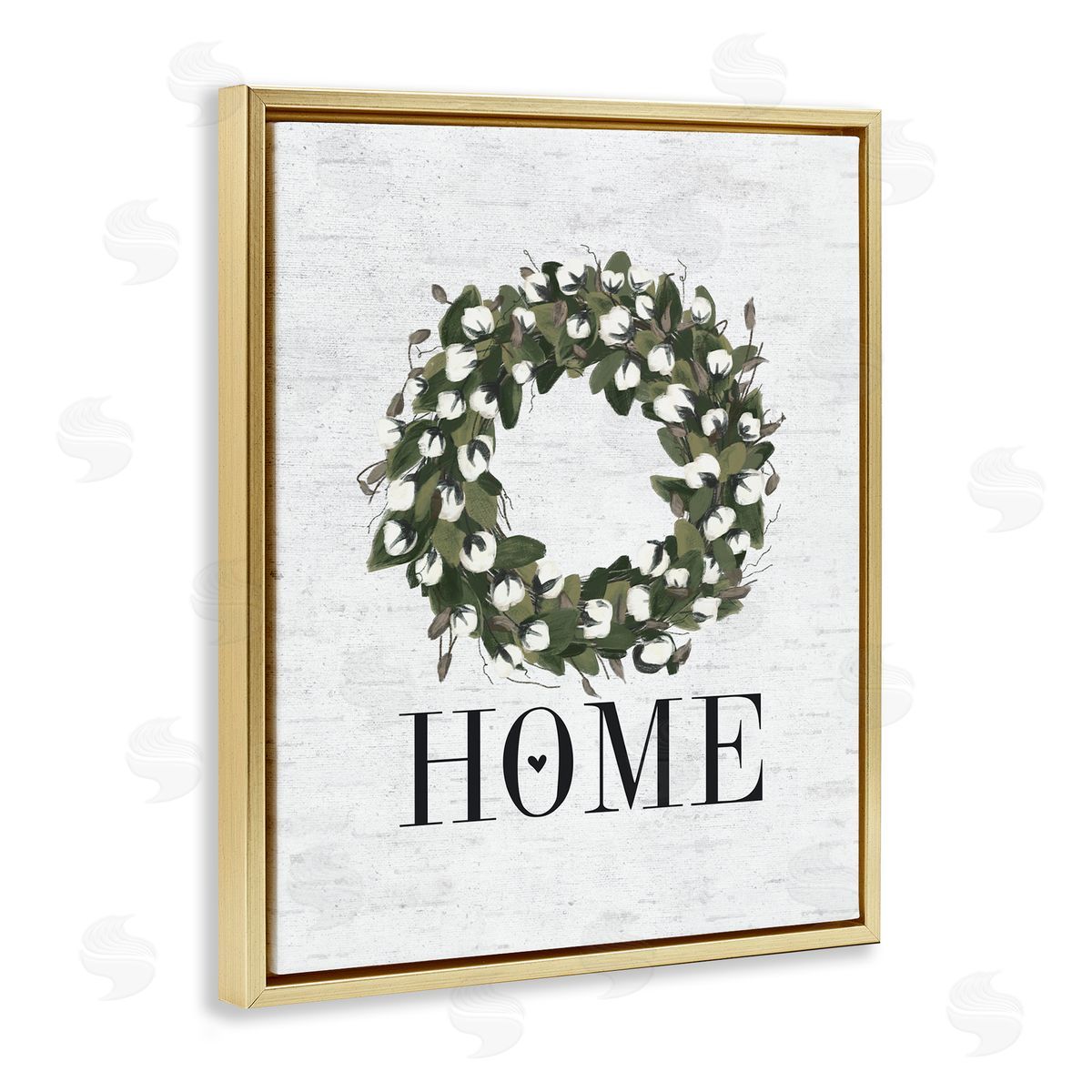 Home Cotton Wreath Accent Gold Floating Frame Canvas Wall Art, Home Decor by Lettered and Lined