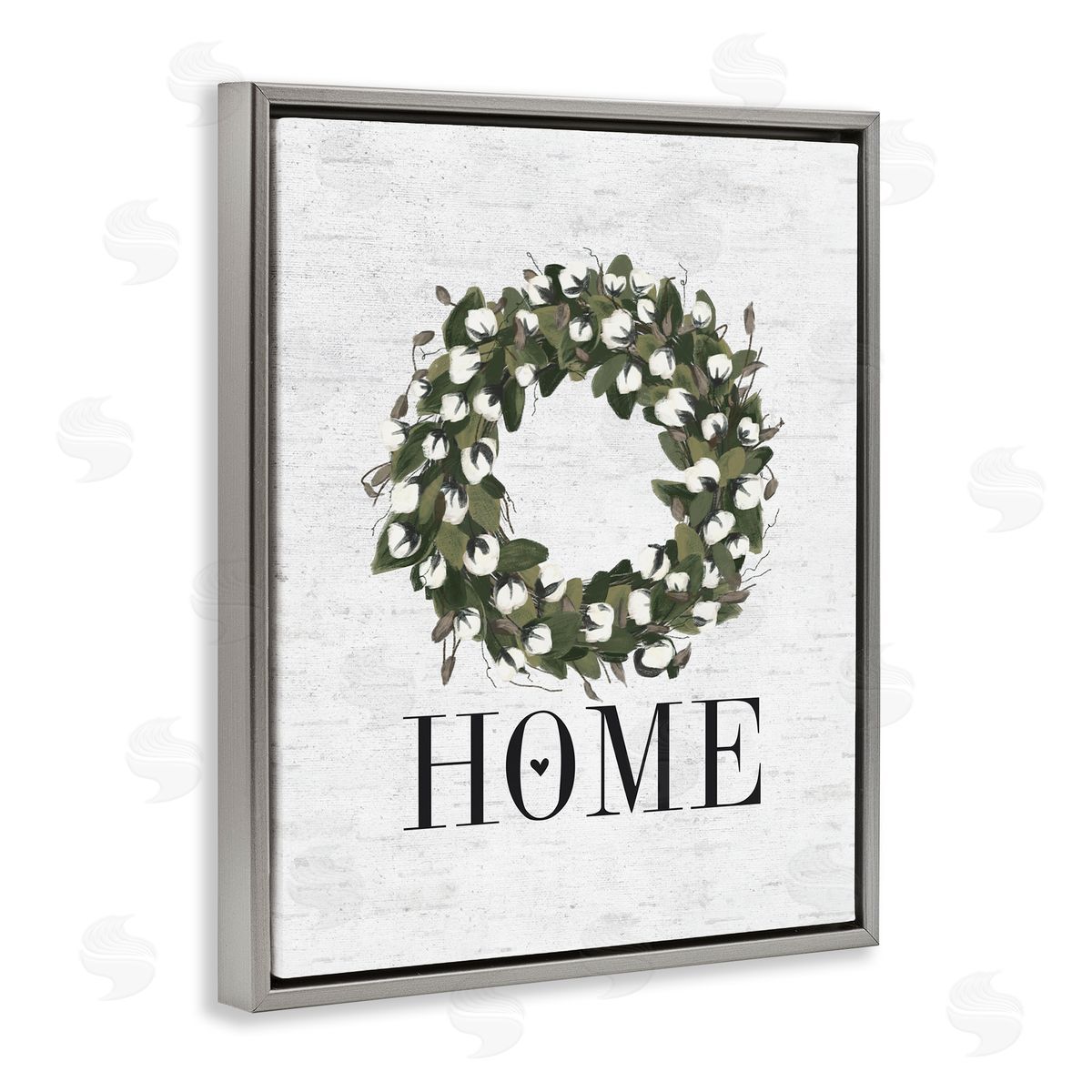 Home Cotton Wreath Accent Grey Floating Frame Canvas Wall Art, Home Decor by Lettered and Lined
