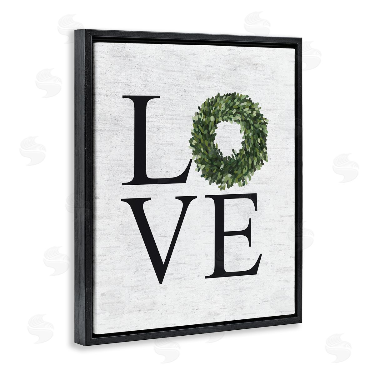 Love Green Wreath Accent Black Floating Frame Canvas Wall Art, Home Decor by Lettered and Lined
