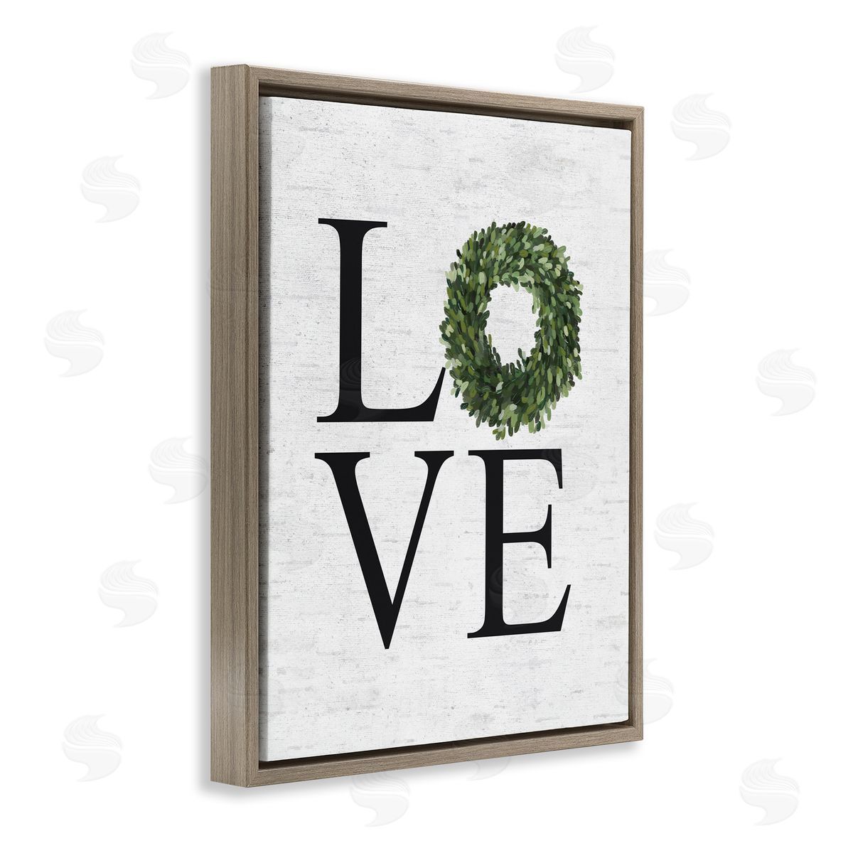 Love Green Wreath Accent Brown Floating Frame Canvas Wall Art, Home Decor by Lettered and Lined