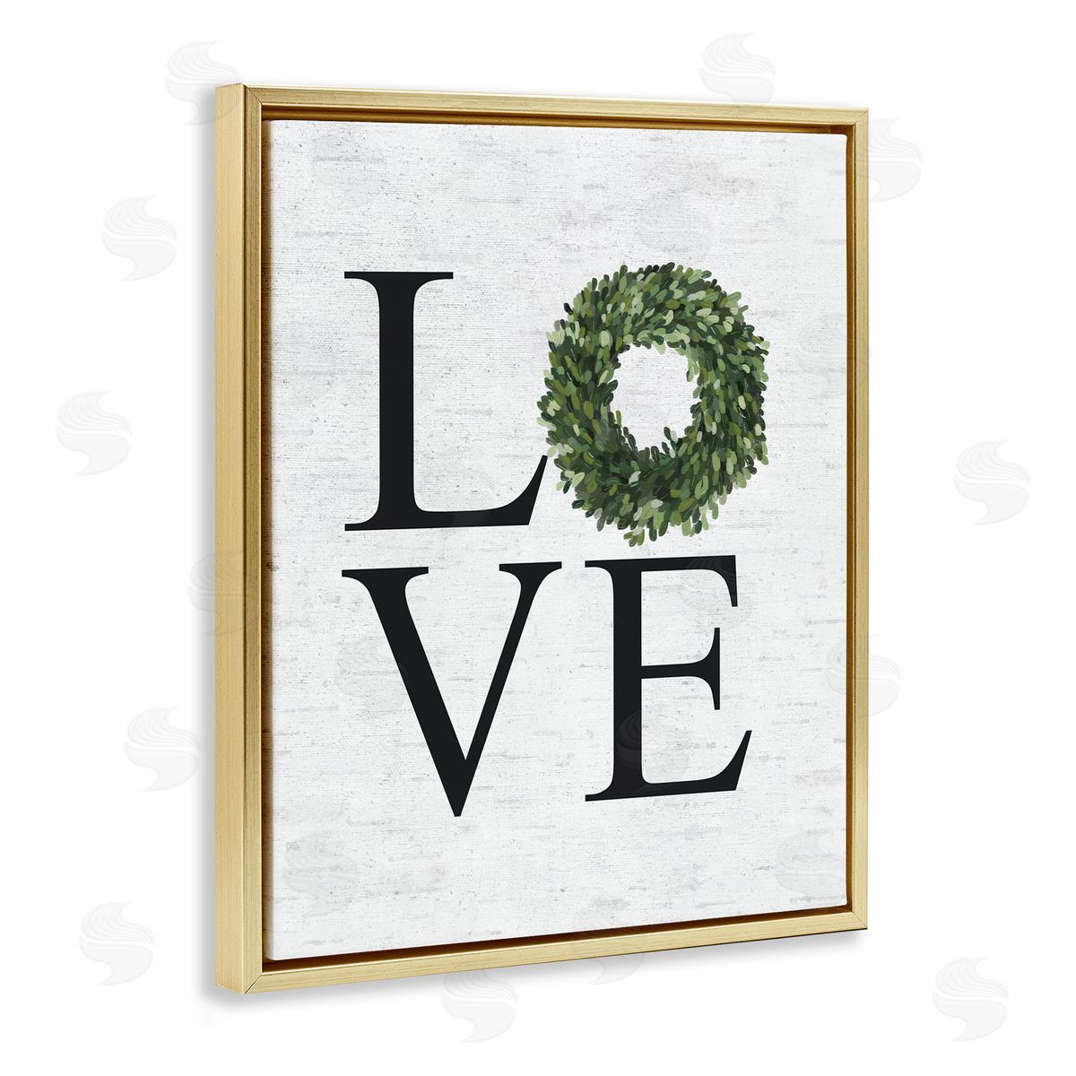 Love Green Wreath Accent Gold Floating Frame Canvas Wall Art, Home Decor by Lettered and Lined