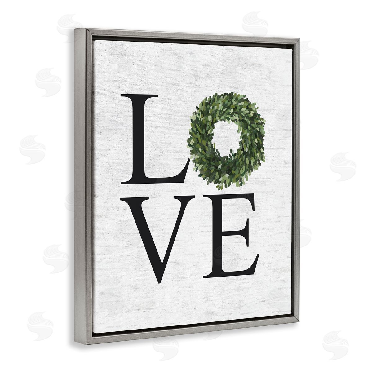 Love Green Wreath Accent Grey Floating Frame Canvas Wall Art, Home Decor by Lettered and Lined
