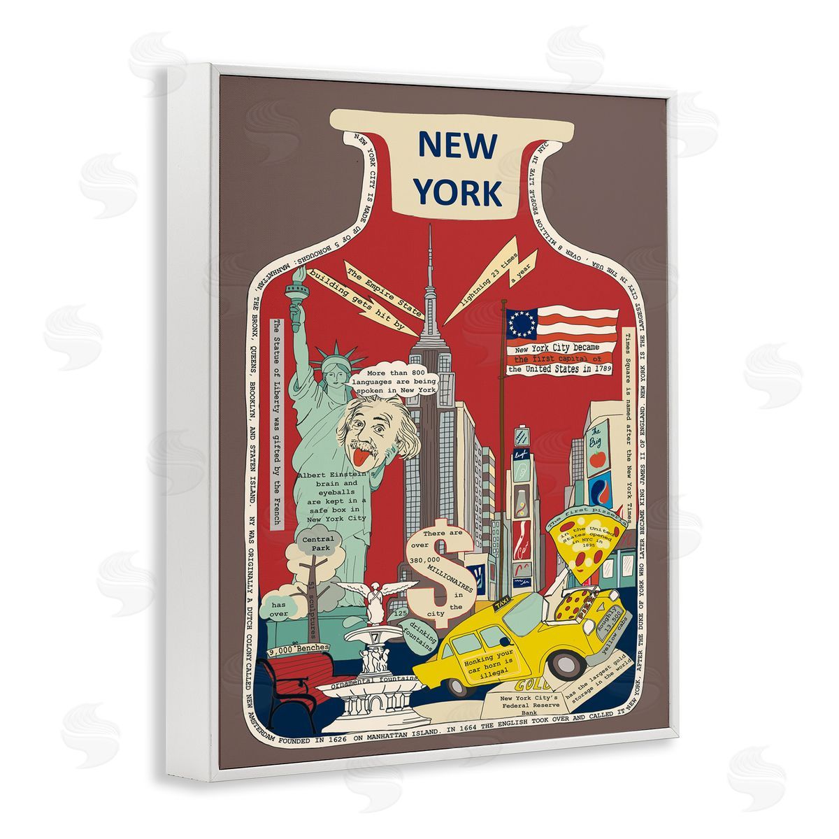 New York City in Vintage Jar White Frame Print Wall Art, Home Decor by Sangita Bachelet