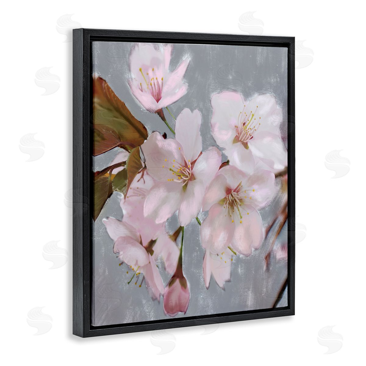 Cherry Blossoms over Gray Black Floating Frame Canvas Wall Art, Home Decor by Stupell Studio