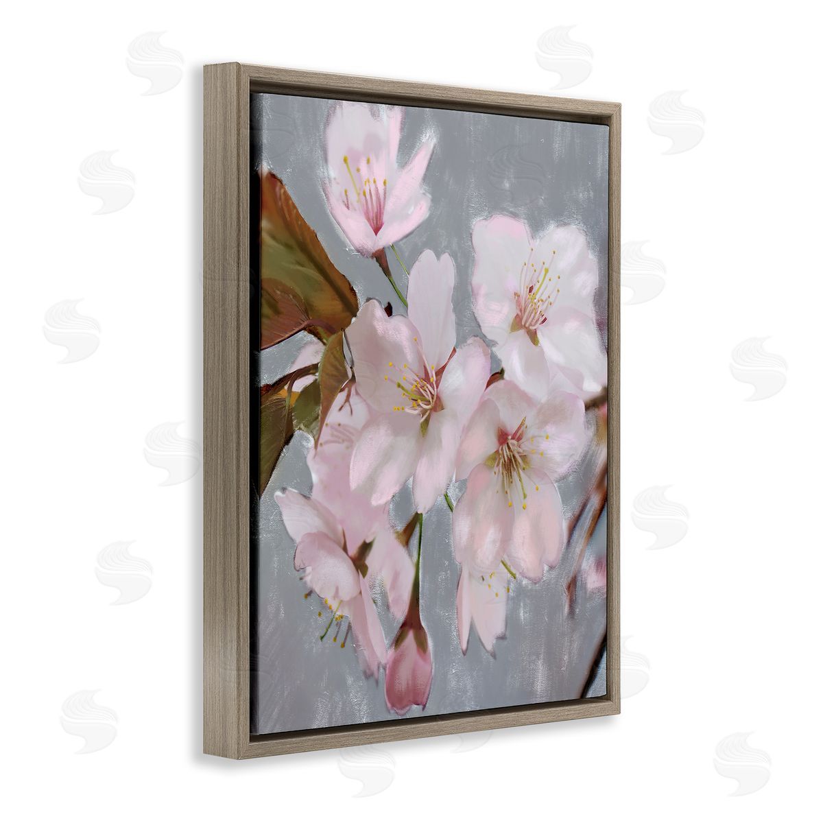 Cherry Blossoms over Gray Brown Floating Frame Canvas Wall Art, Home Decor by Stupell Studio