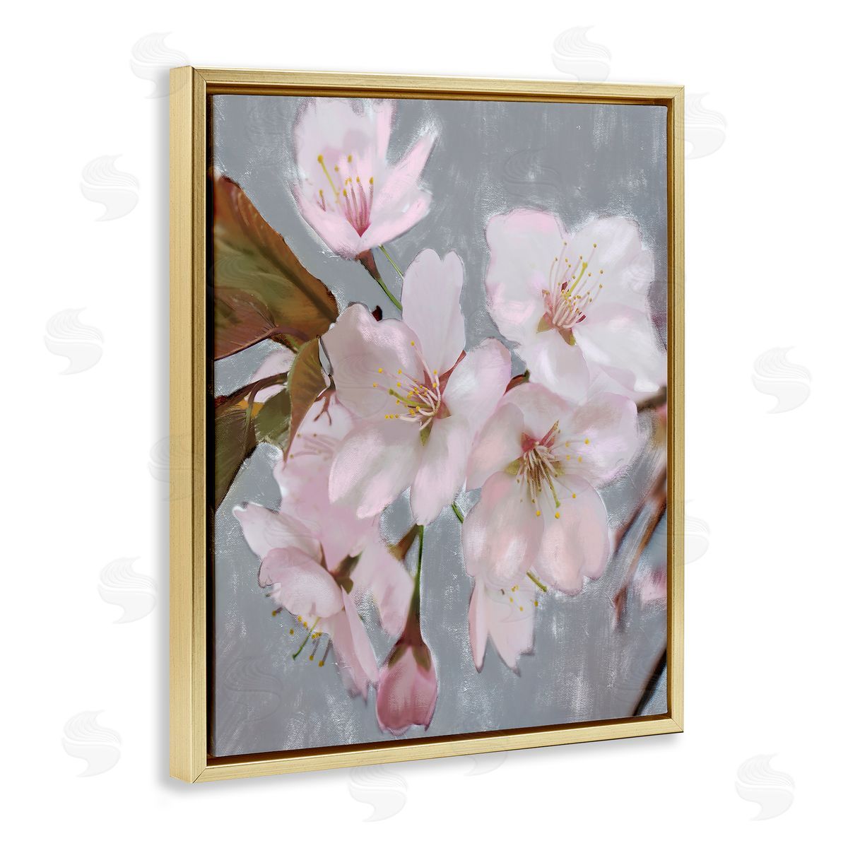 Cherry Blossoms over Gray Gold Floating Frame Canvas Wall Art, Home Decor by Stupell Studio
