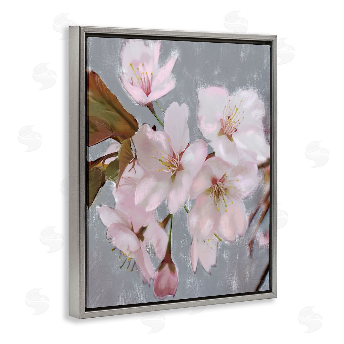 Cherry Blossoms over Gray Grey Floating Frame Canvas Wall Art, Home Decor by Stupell Studio