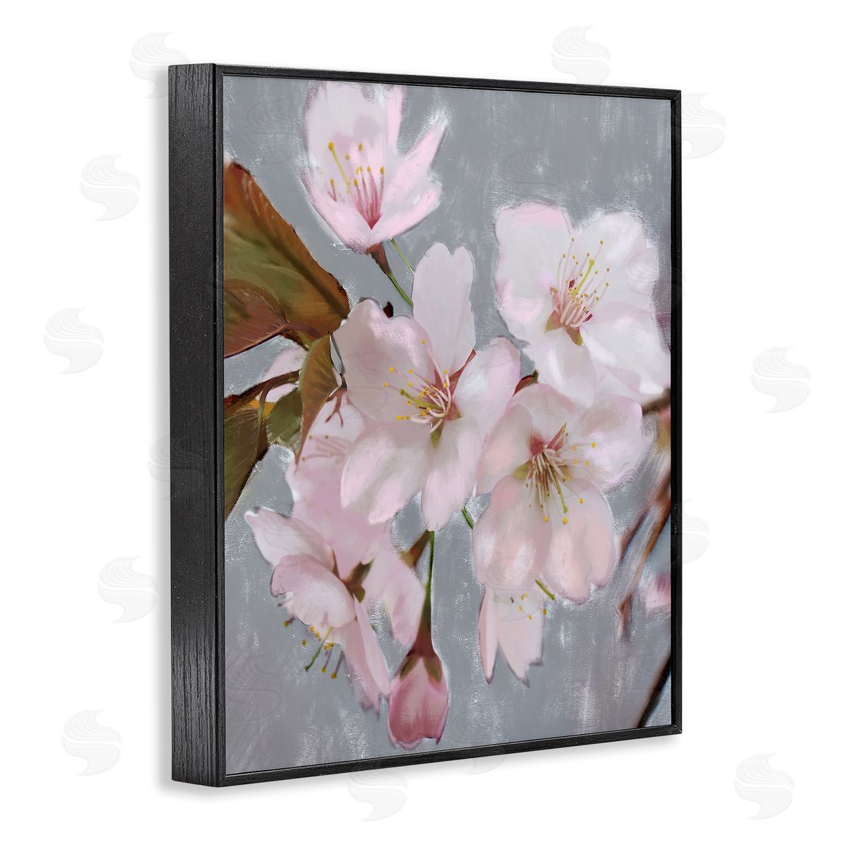Cherry Blossoms over Gray Black Frame Print Wall Art, Home Decor by Stupell Studio