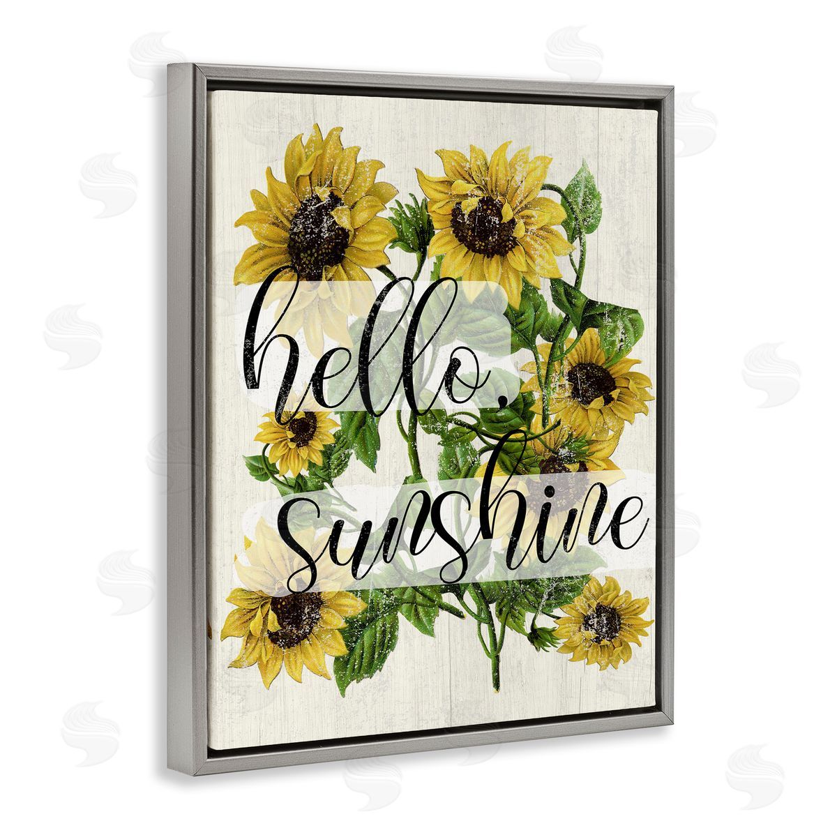 Hello Sunshine Vintage Sunflowers Grey Floating Frame Canvas Wall Art, Home Decor by Stupell Studio