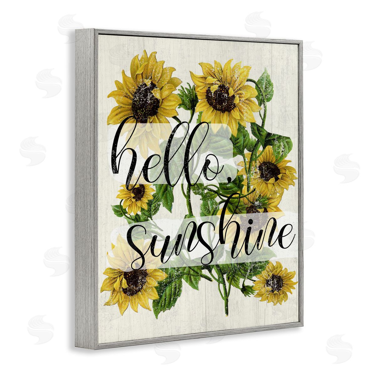 Hello Sunshine Vintage Sunflowers Grey Frame Print Wall Art, Home Decor by Stupell Studio