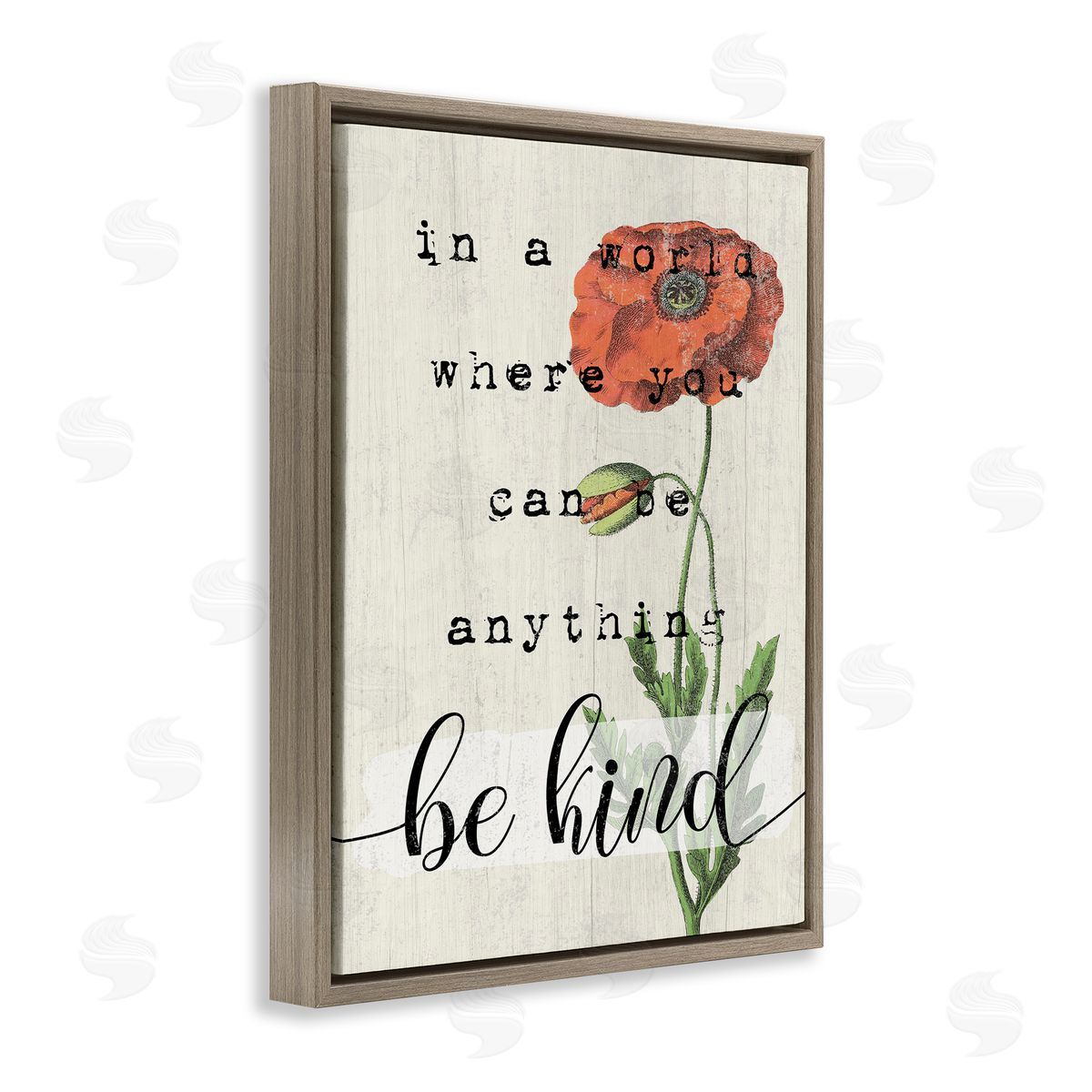 Be Kind Red Poppy Brown Floating Frame Canvas Wall Art, Home Decor by Stupell Studio