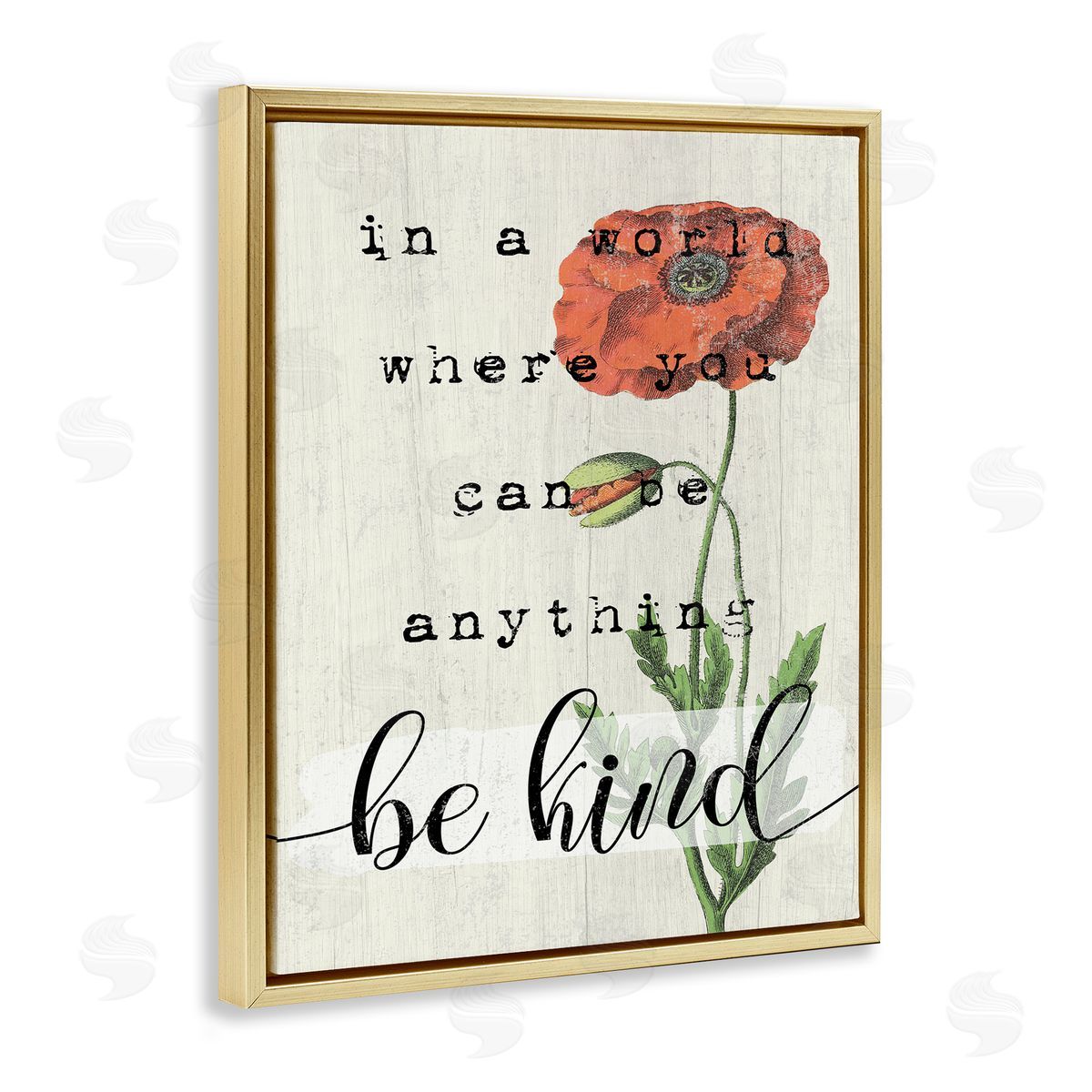 Be Kind Red Poppy Gold Floating Frame Canvas Wall Art, Home Decor by Stupell Studio