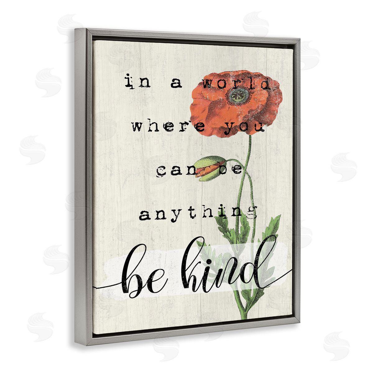 Be Kind Red Poppy Grey Floating Frame Canvas Wall Art, Home Decor by Stupell Studio
