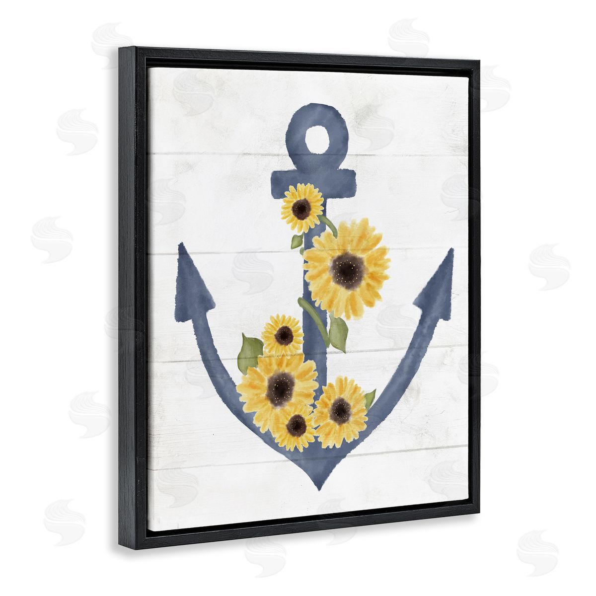 Blue Anchor with Sunflowers Black Floating Frame Canvas Wall Art, Home Decor by Stupell Studio