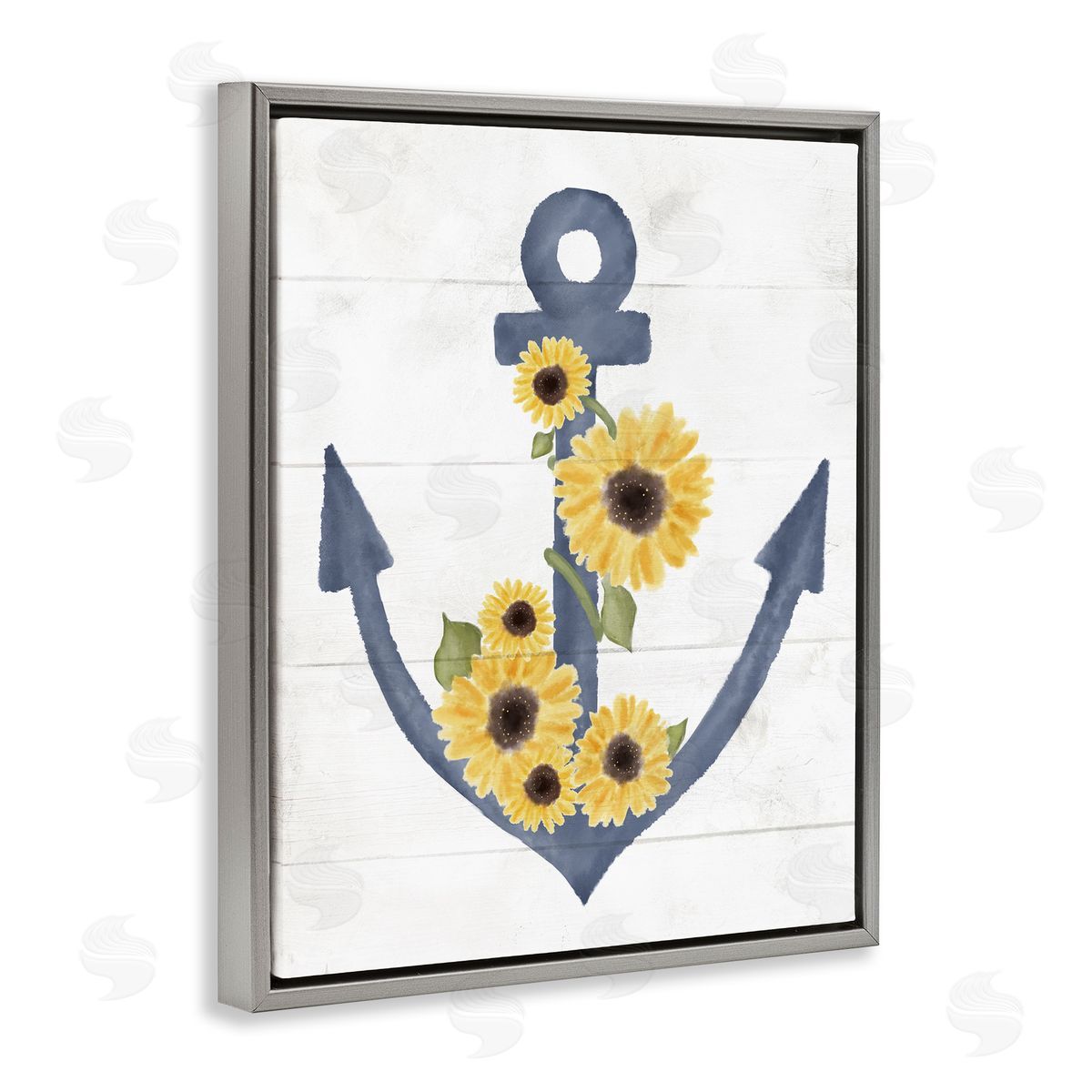 Blue Anchor with Sunflowers Grey Floating Frame Canvas Wall Art, Home Decor by Stupell Studio