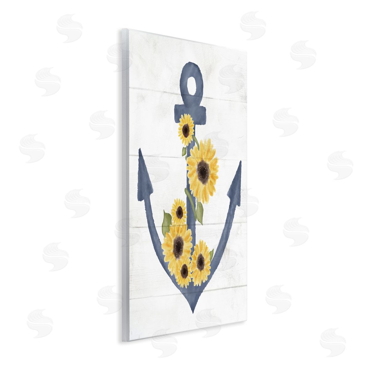 Blue Anchor with Sunflowers Wood Plaque Wall Art, Home Decor by Stupell Studio