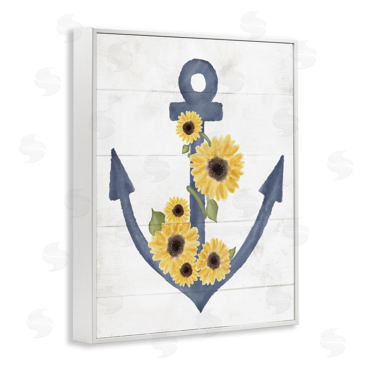 Blue Anchor with Sunflowers White Frame Print Wall Art, Home Decor by Stupell Studio