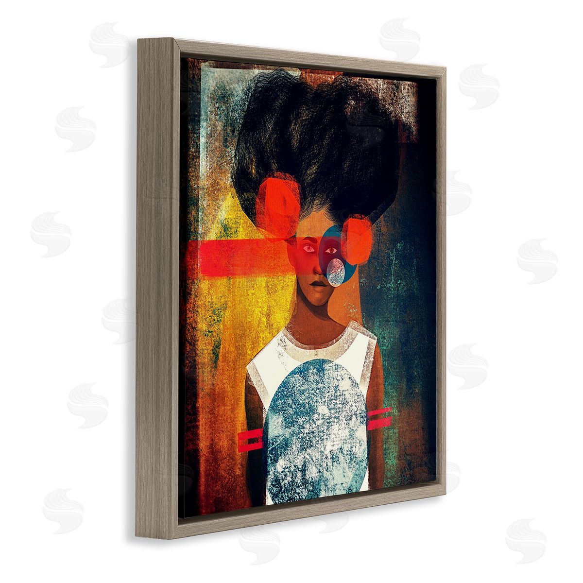 Direct Gaze Female Figure Brown Floating Frame Canvas Wall Art, Home Decor by Erin K. Robinson