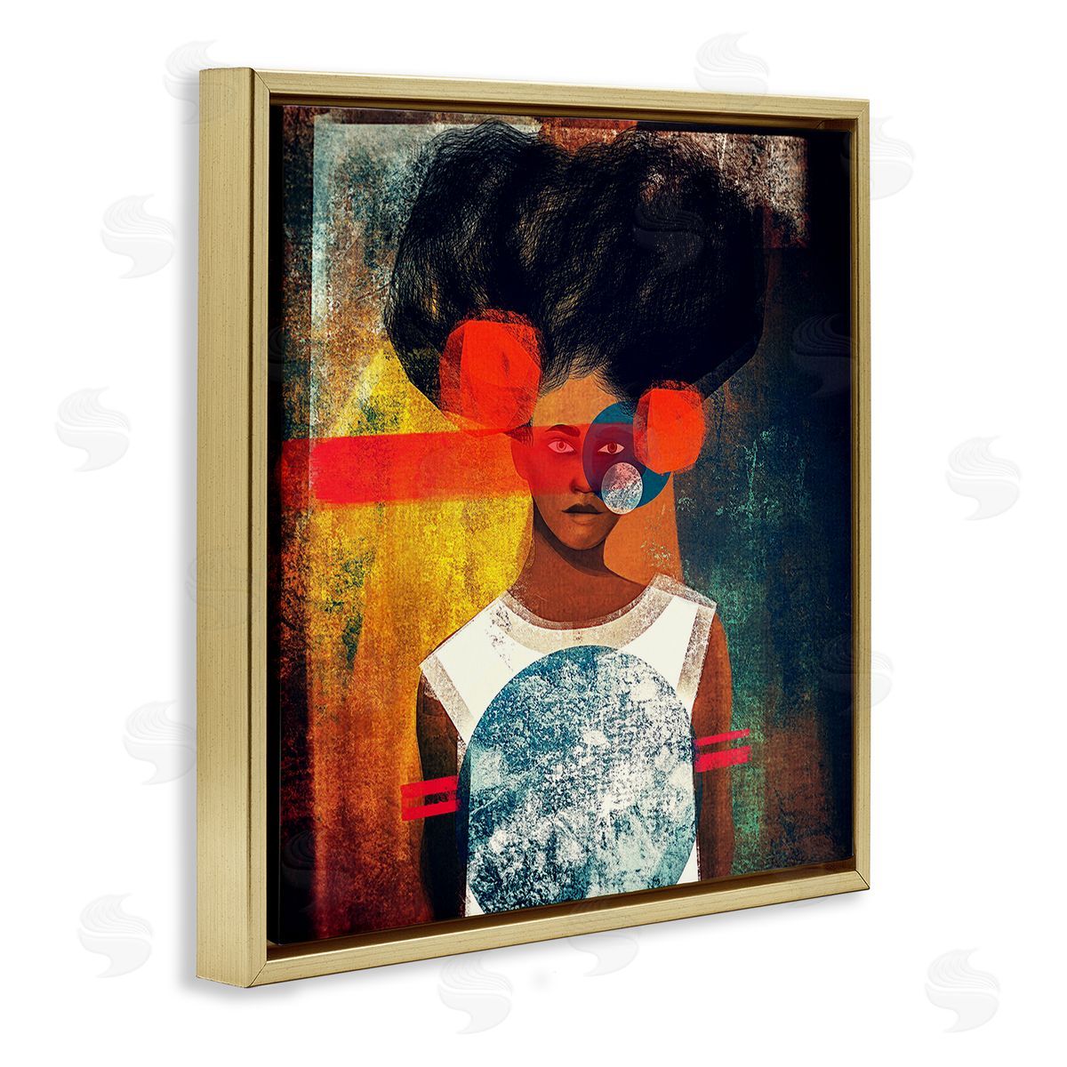 Direct Gaze Female Figure Gold Floating Frame Canvas Wall Art, Home Decor by Erin K. Robinson