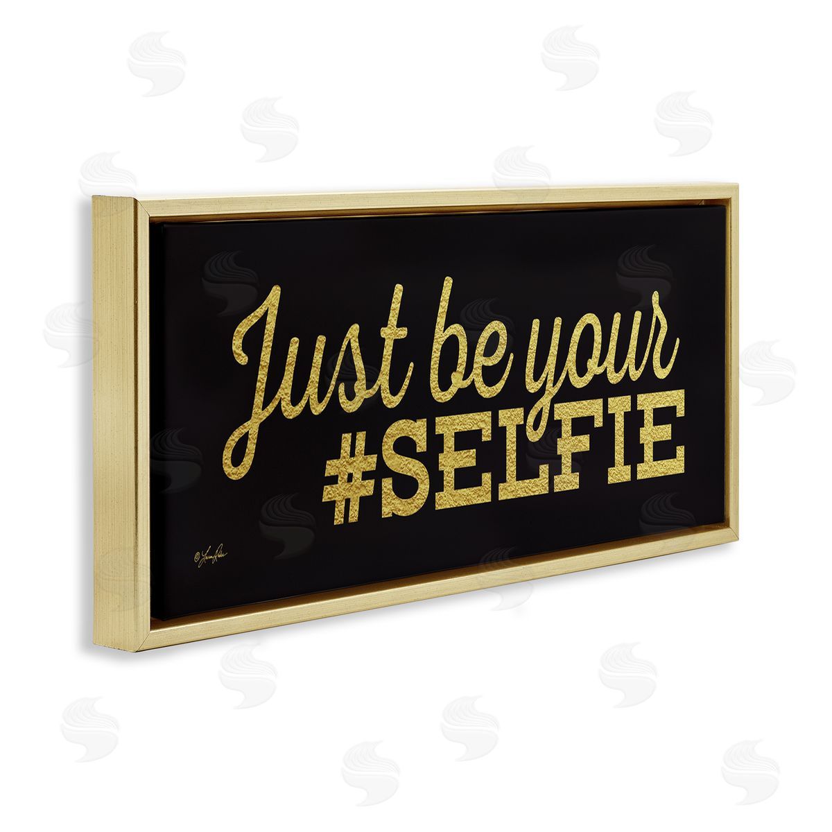 Just Be Your Selfie Gold Floating Frame Canvas Wall Art, Home Decor by Lauren Rader