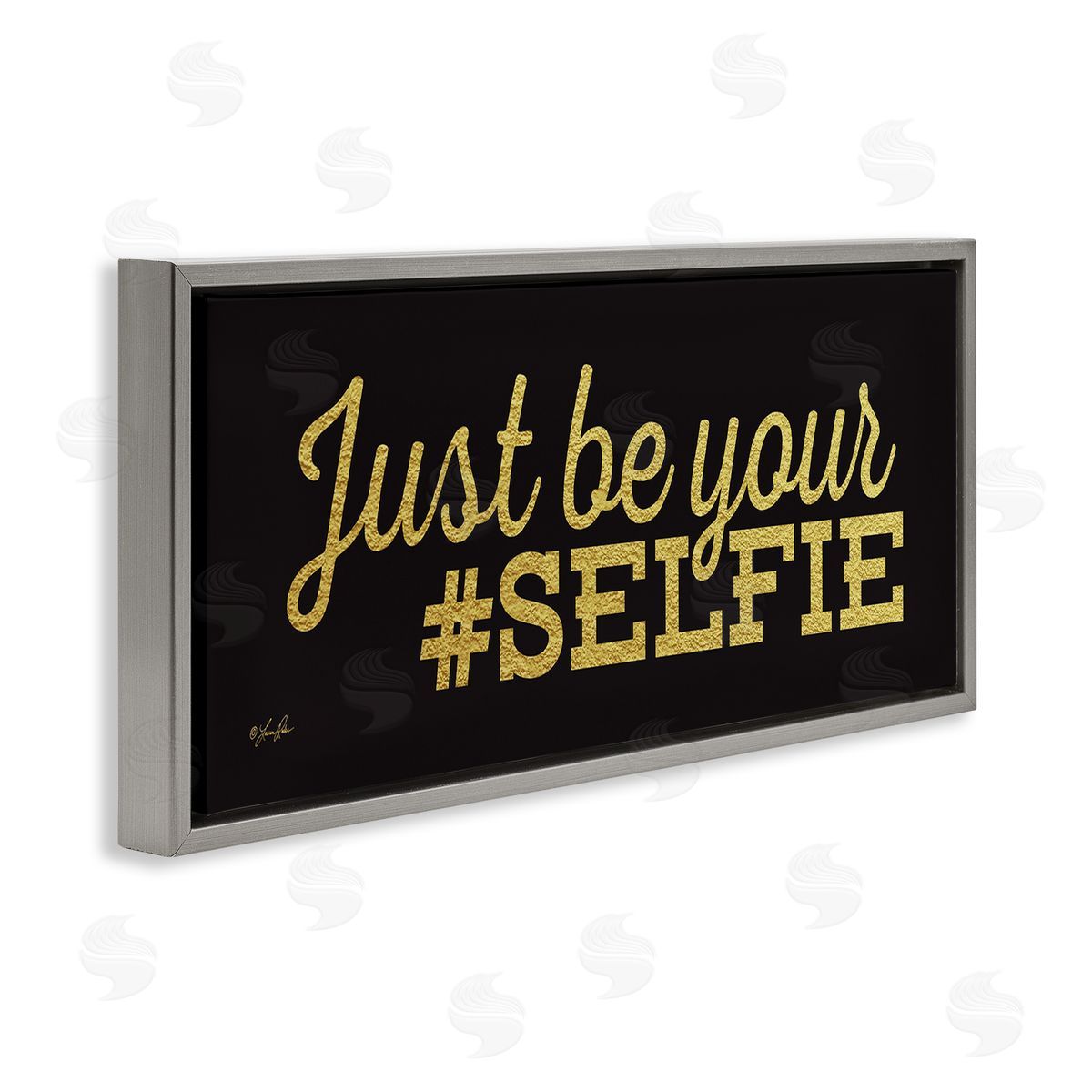 Just Be Your Selfie Grey Floating Frame Canvas Wall Art, Home Decor by Lauren Rader