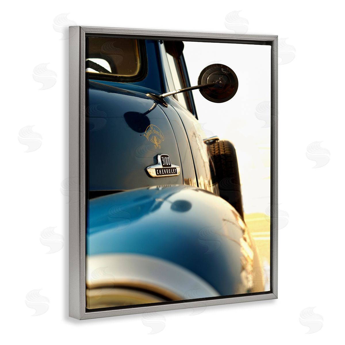 Vintage Blue Truck Photograph Grey Floating Frame Canvas Wall Art, Home Decor by Mark Rogan