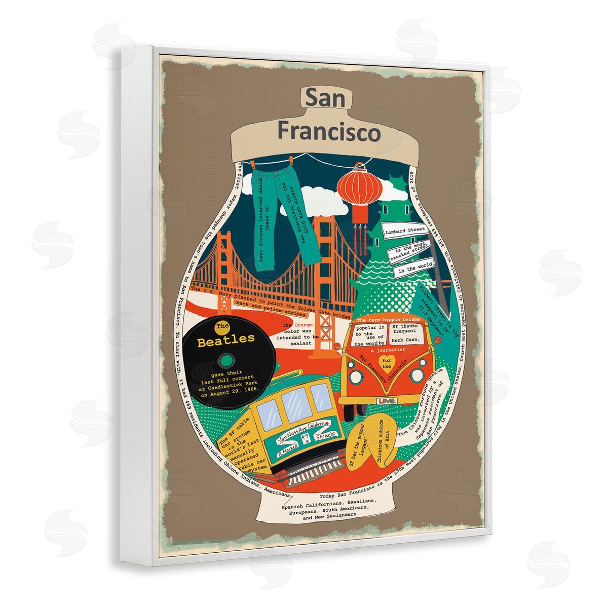 San Francisco CA in Vintage Jar White Frame Print Wall Art, Home Decor by Sangita Bachelet