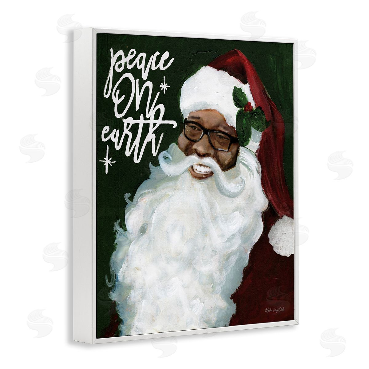 Peace On Earth Santa White Frame Print Wall Art, Home Decor by Stellar Studio