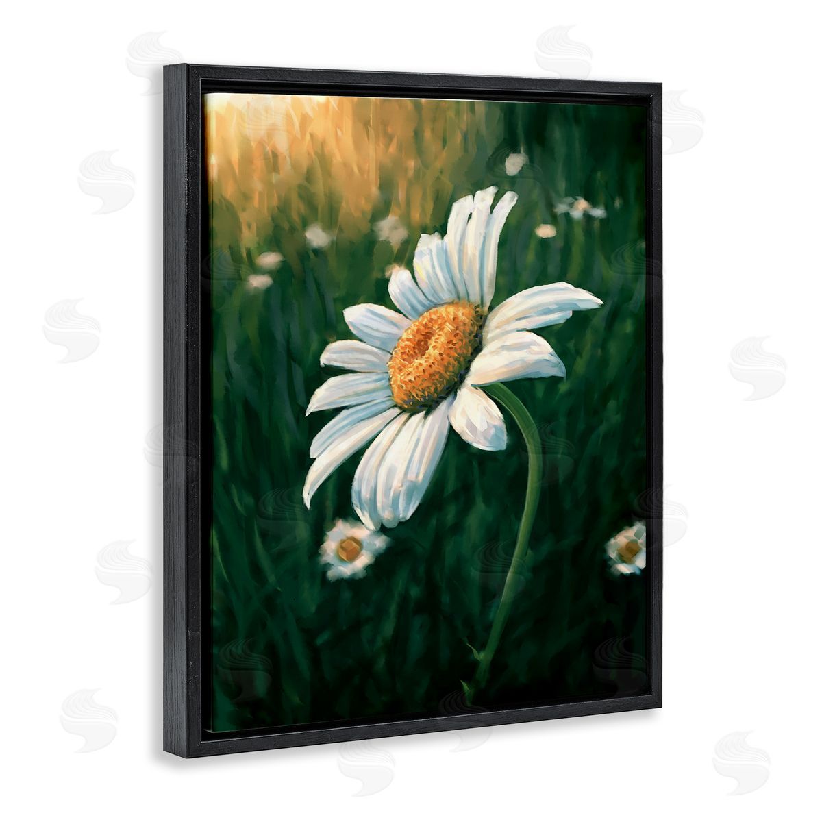 Daisy in Green Field Black Floating Frame Canvas Wall Art, Home Decor by Ziwei Li
