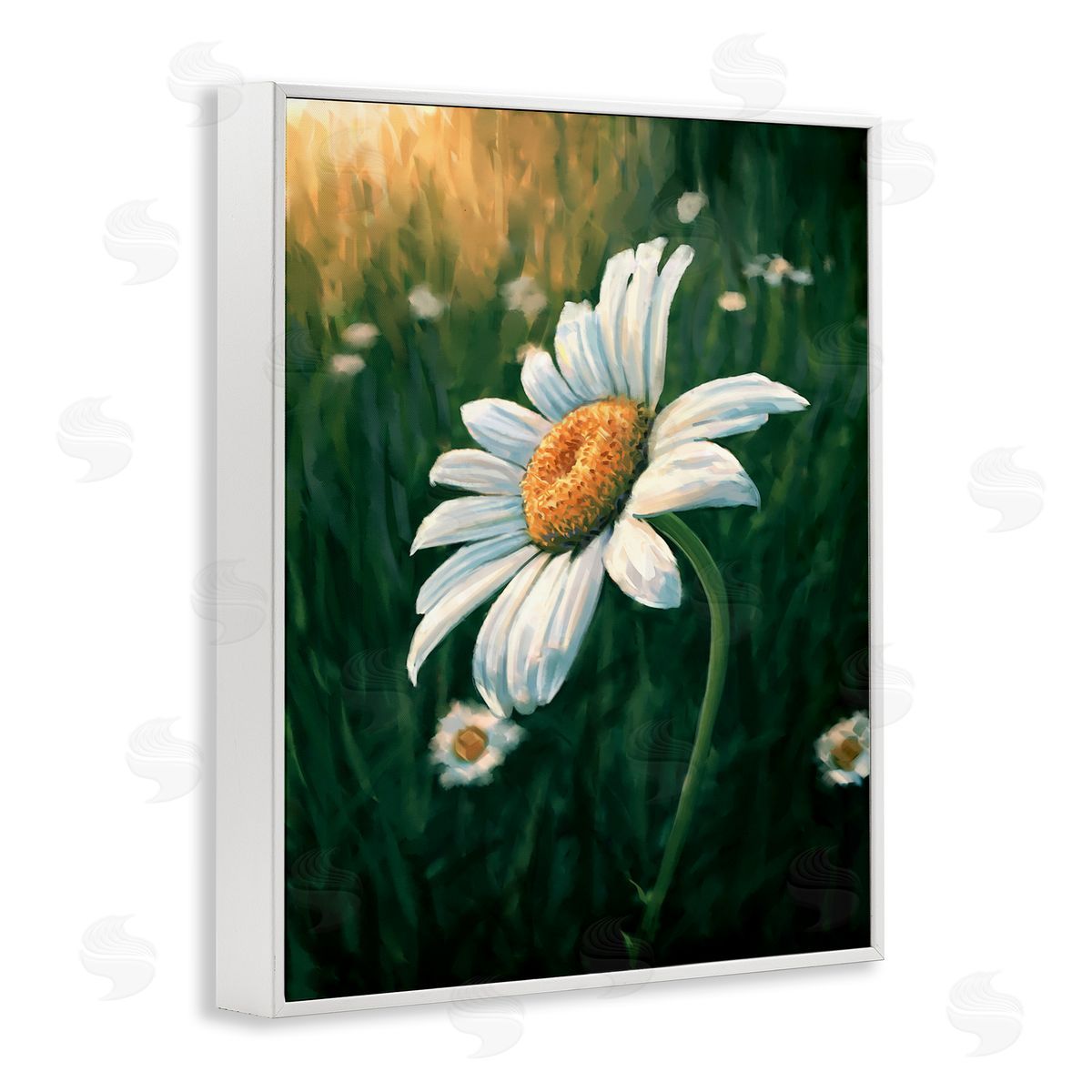 Daisy in Green Field White Frame Print Wall Art, Home Decor by Ziwei Li