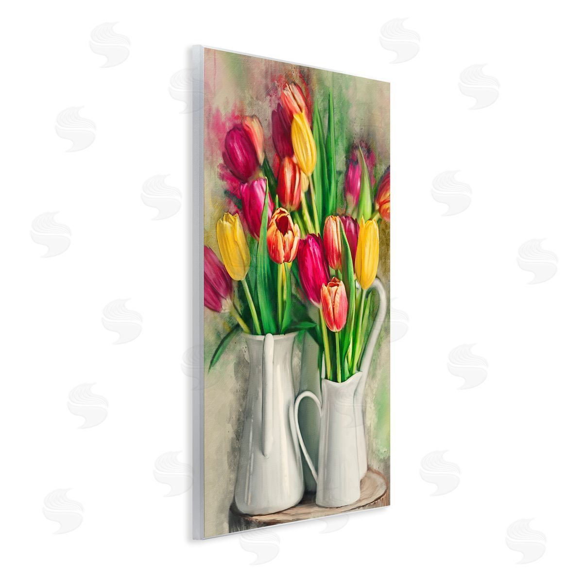Colorful Tulips in Pitchers Wood Plaque Wall Art, Home Decor by Ziwei Li