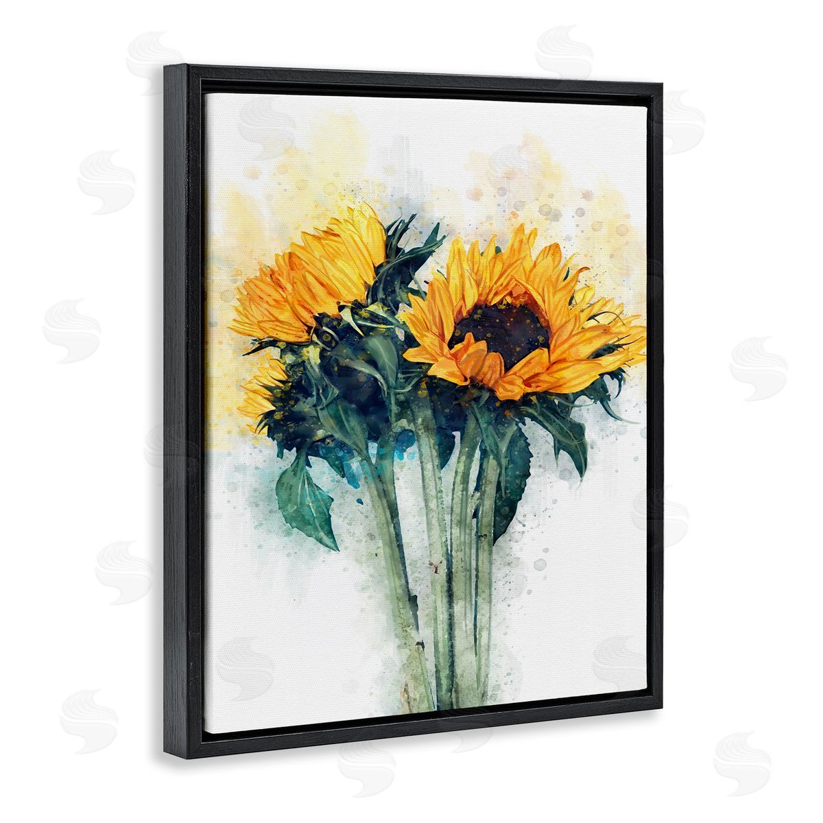 Sunflower with Watercolor Accent Black Floating Frame Canvas Wall Art, Home Decor by Ziwei Li