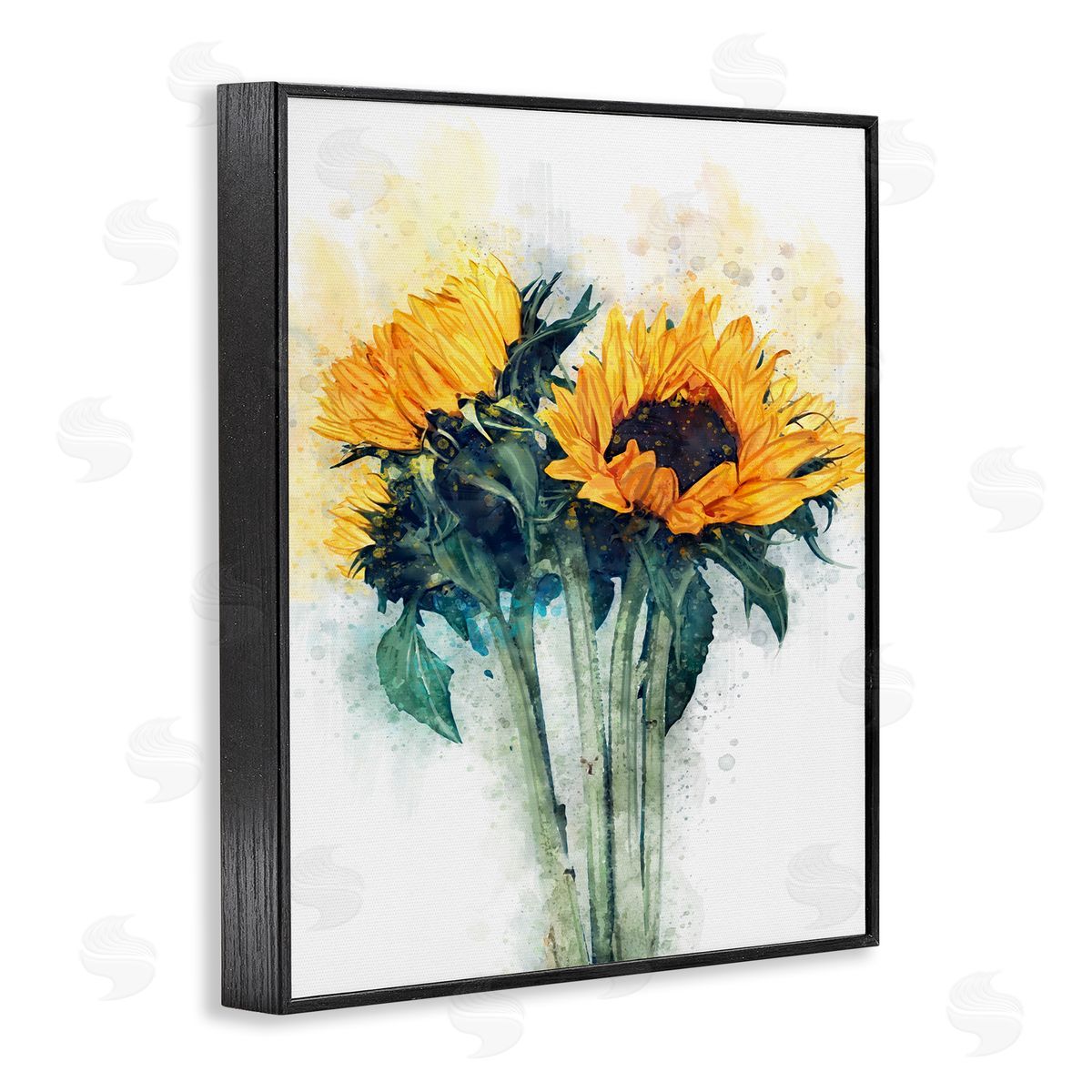 Sunflower with Watercolor Accent Black Frame Print Wall Art, Home Decor by Ziwei Li