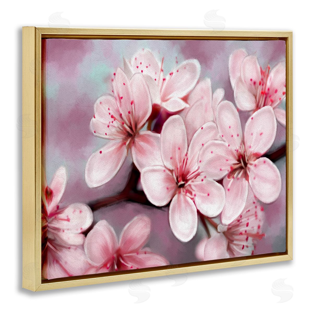 Cherry Blossom Close Up Gold Floating Frame Canvas Wall Art, Home Decor by Ziwei Li