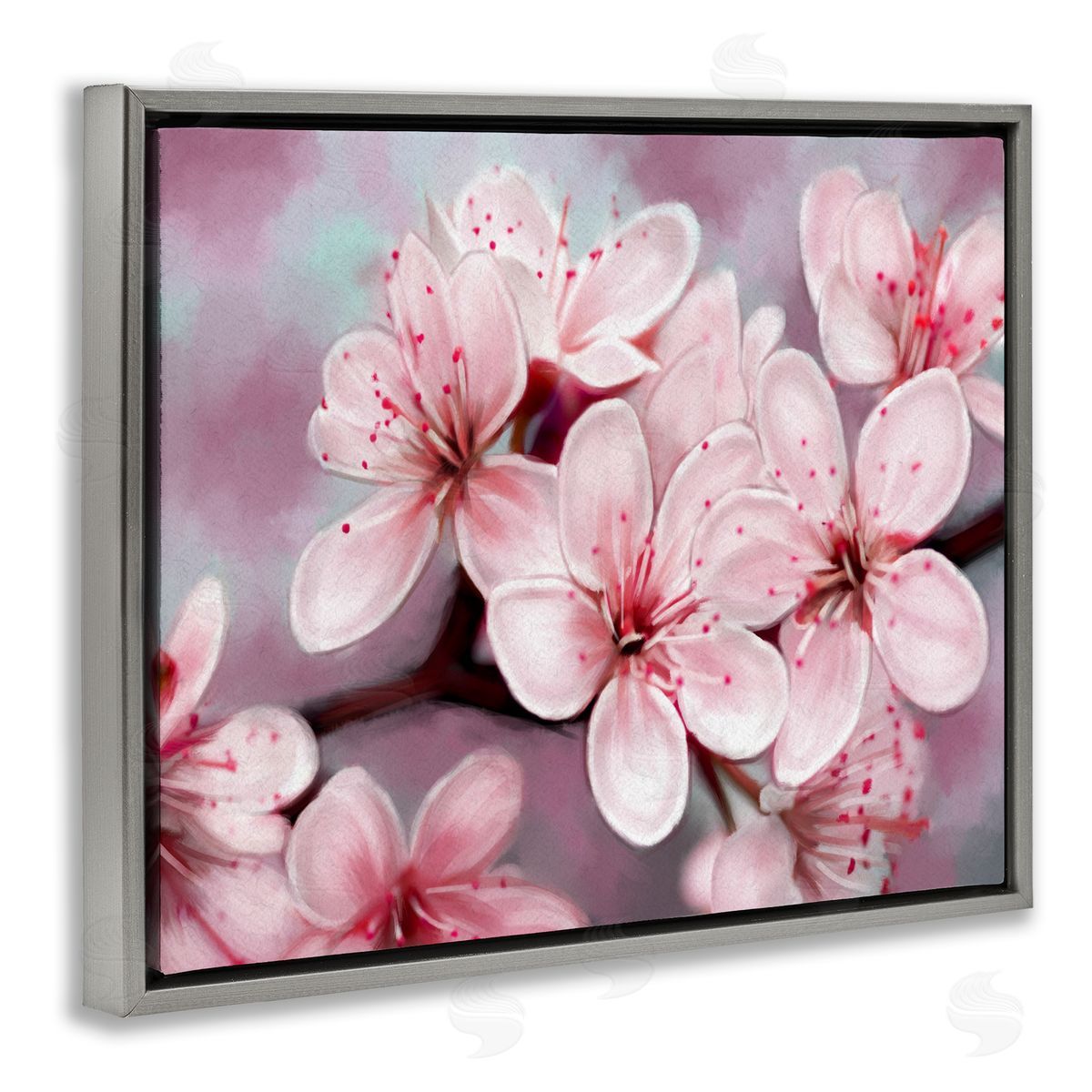 Cherry Blossom Close Up Grey Floating Frame Canvas Wall Art, Home Decor by Ziwei Li
