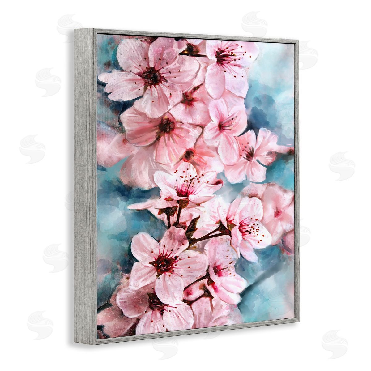 Cherry Blossom Tree Watercolor Grey Frame Print Wall Art, Home Decor by Ziwei Li