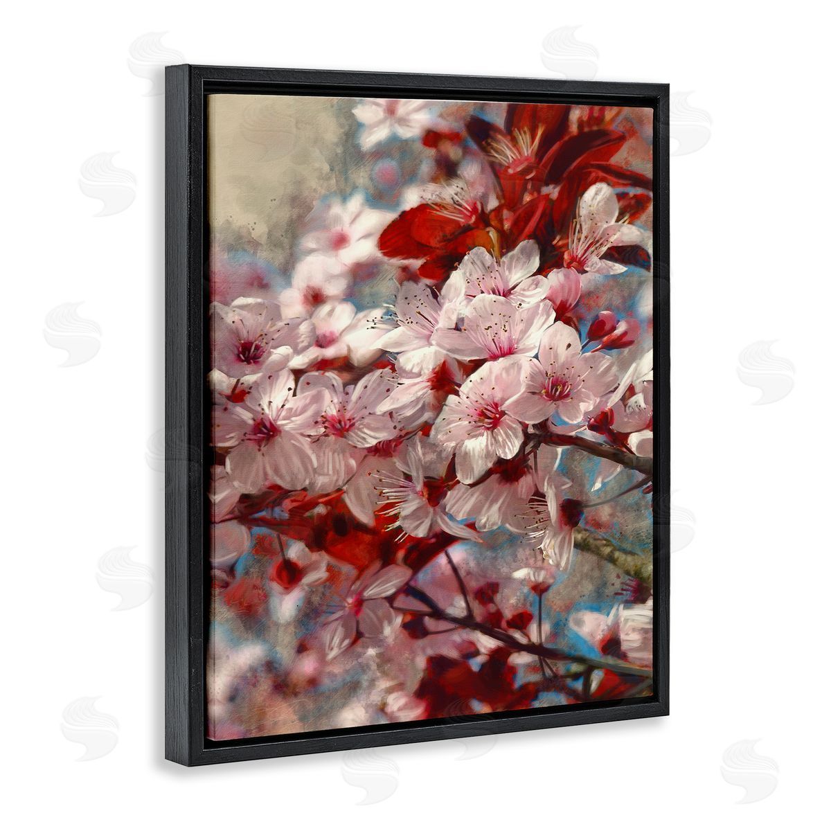 Clustered Pink Flower Blossoms Black Floating Frame Canvas Wall Art, Home Decor by Ziwei Li