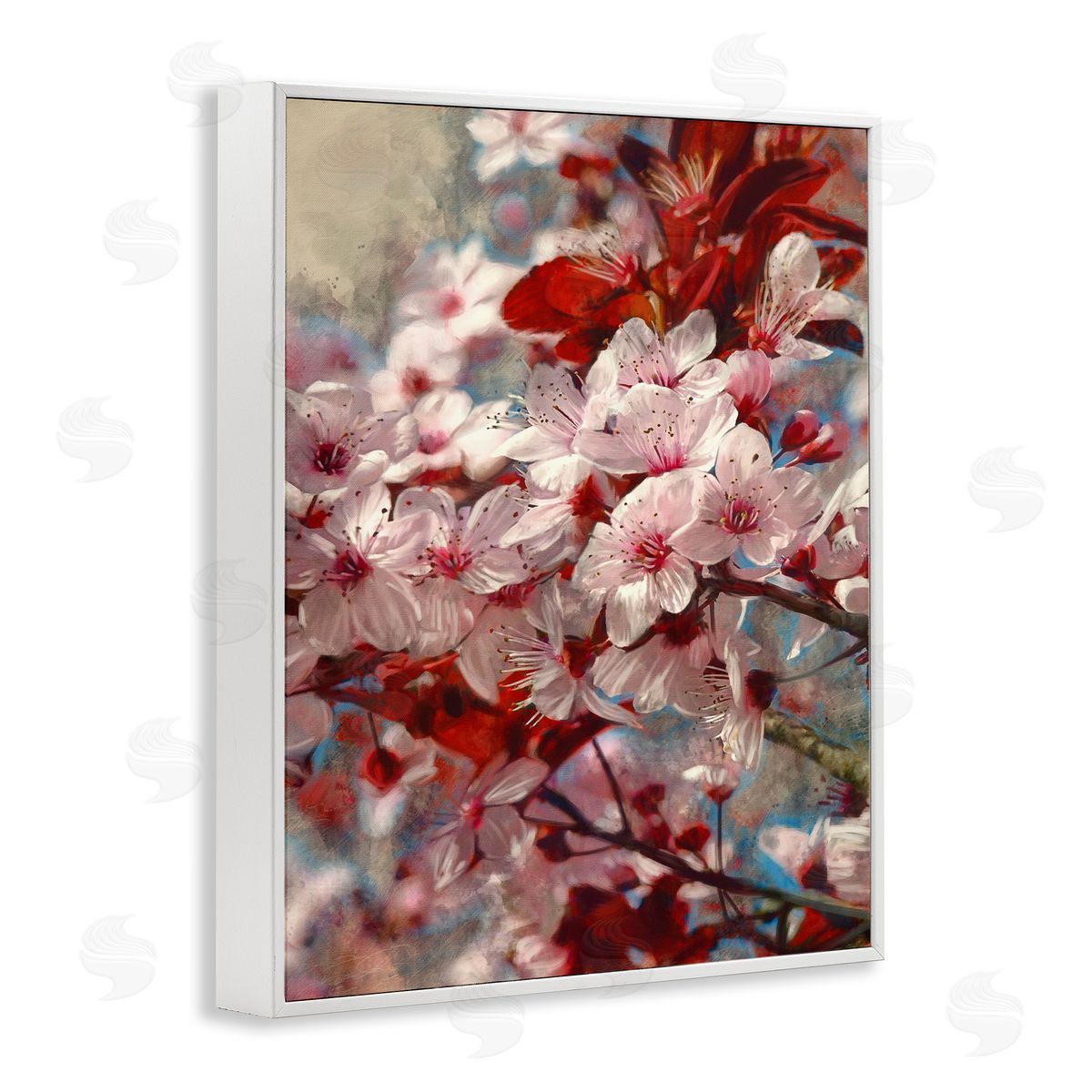 Clustered Pink Flower Blossoms White Frame Print Wall Art, Home Decor by Ziwei Li