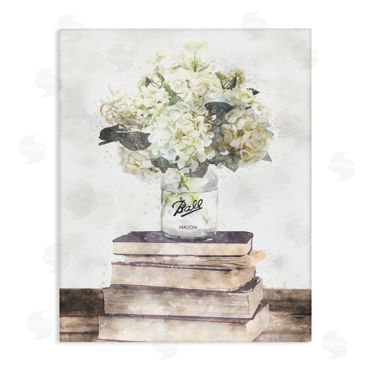 Hydrangea Country Bookstack Canvas Wall Art, Home Decor by Ziwei Li