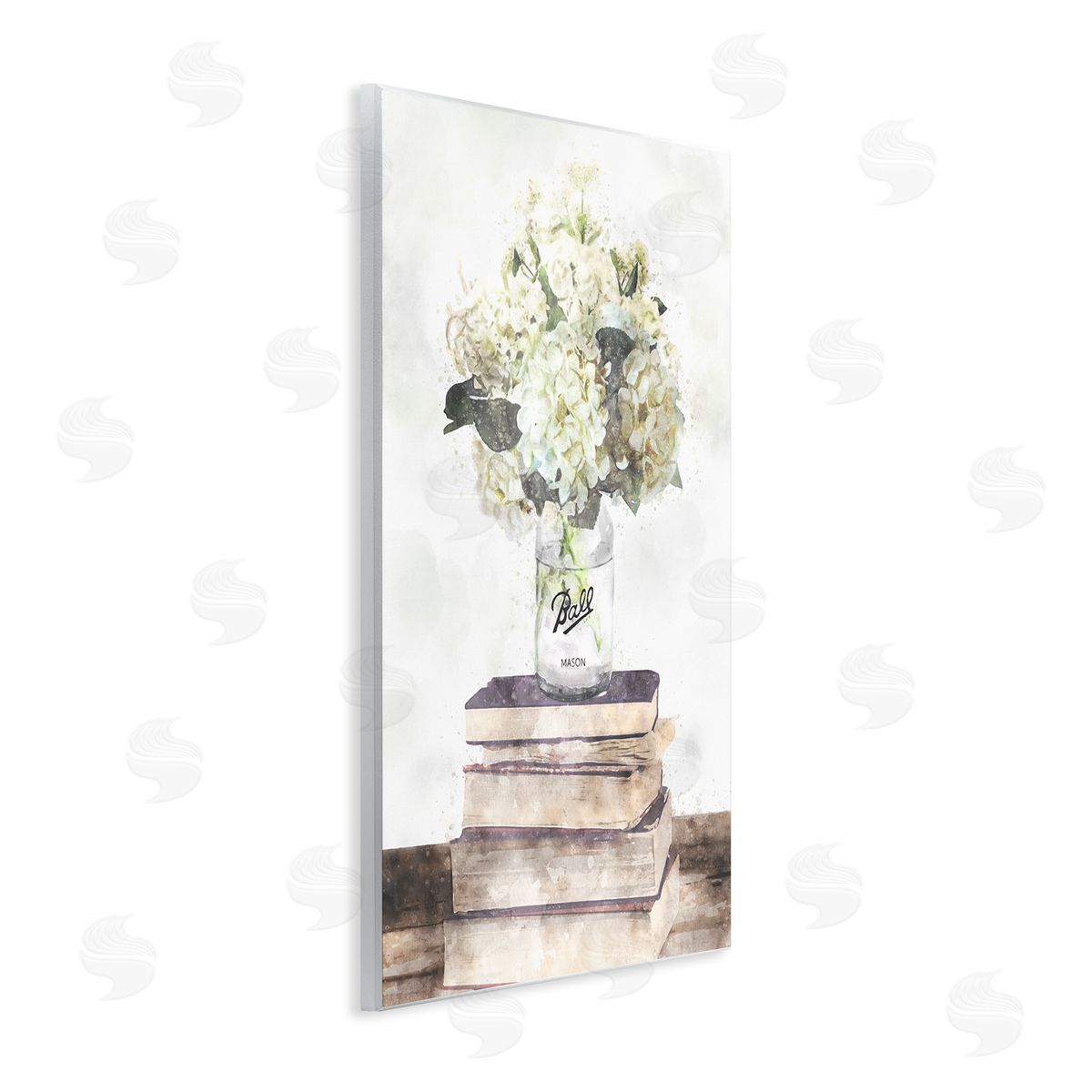 Hydrangea Country Bookstack Wood Plaque Wall Art, Home Decor by Ziwei Li