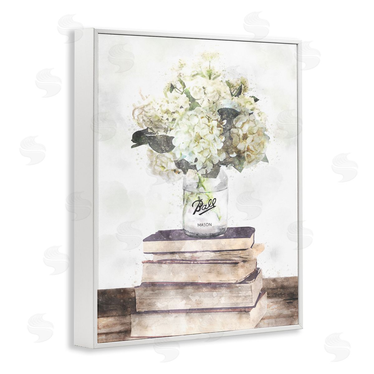 Hydrangea Country Bookstack White Frame Print Wall Art, Home Decor by Ziwei Li